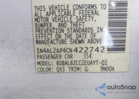 2012 Nissan Altima 2.5 S from USA, damaged, VIN 1N4AL2AP4CN422742